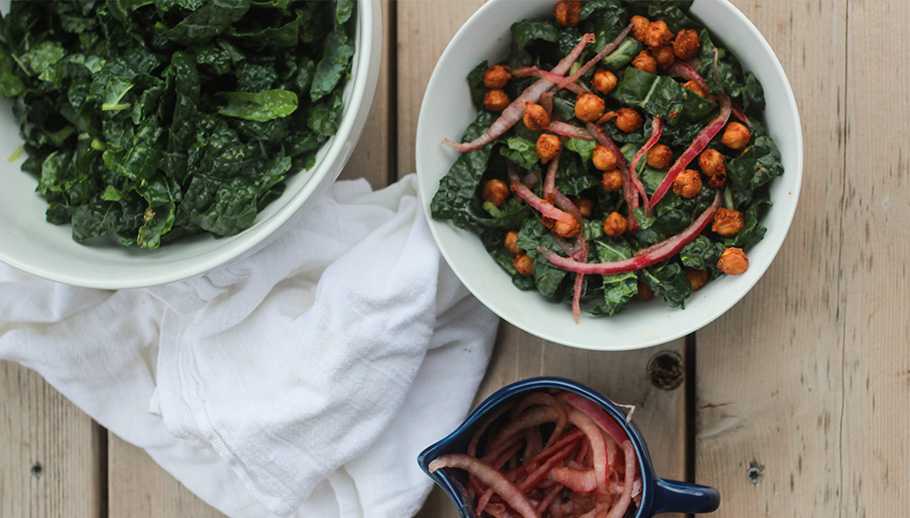 Creamy + Crunchy Garlic Kale Salad