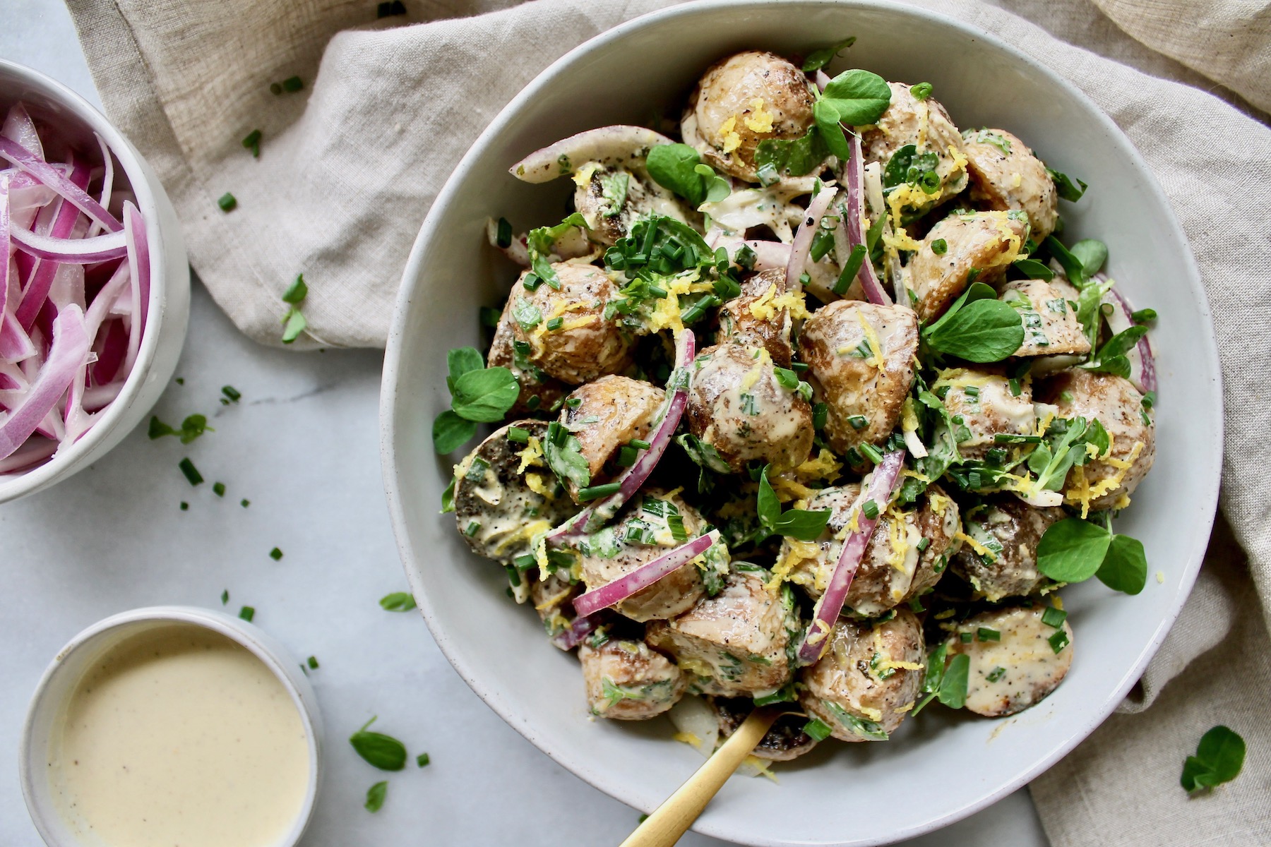 Lemon Tahini Roasted Potato Salad - Prescribe Nutrition