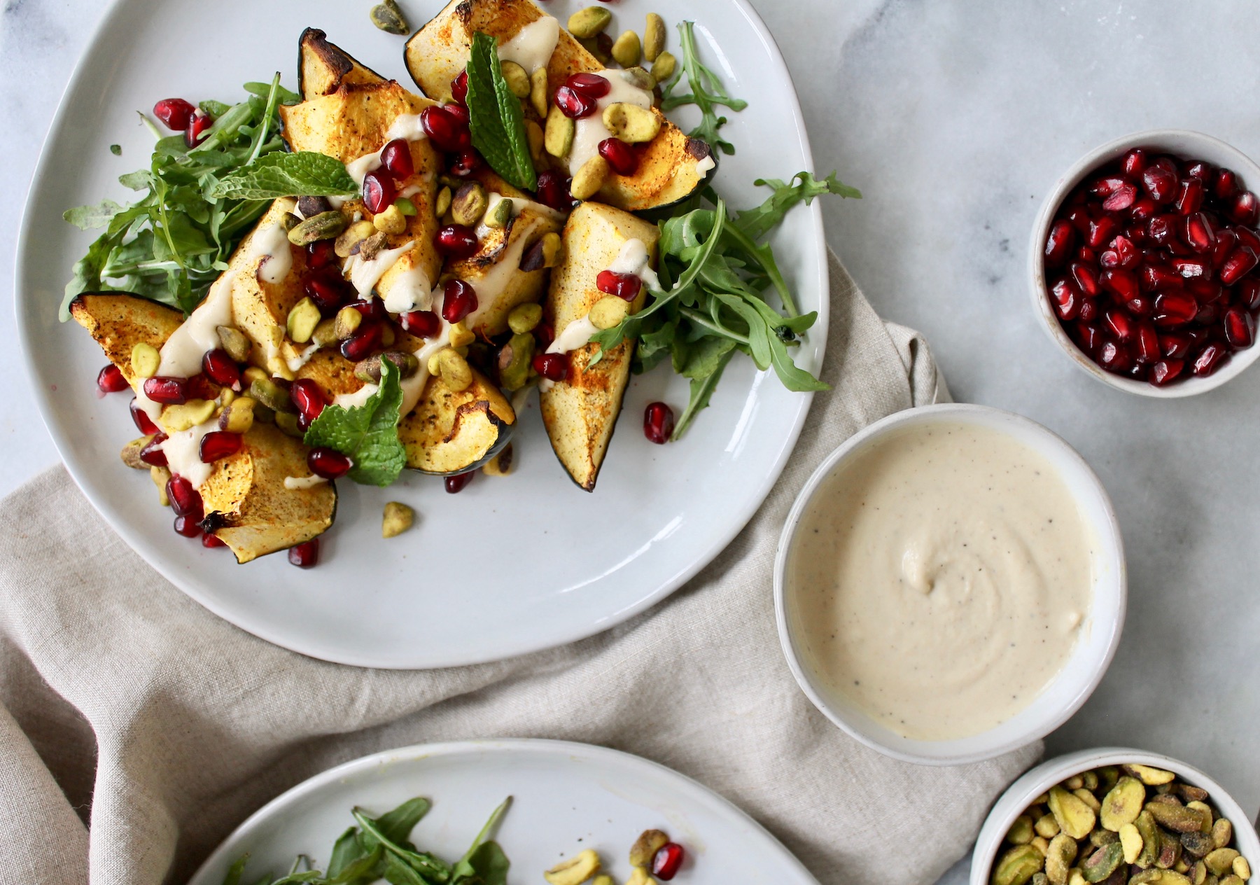 Roasted Acorn Squash with Honey Tahini Sauce