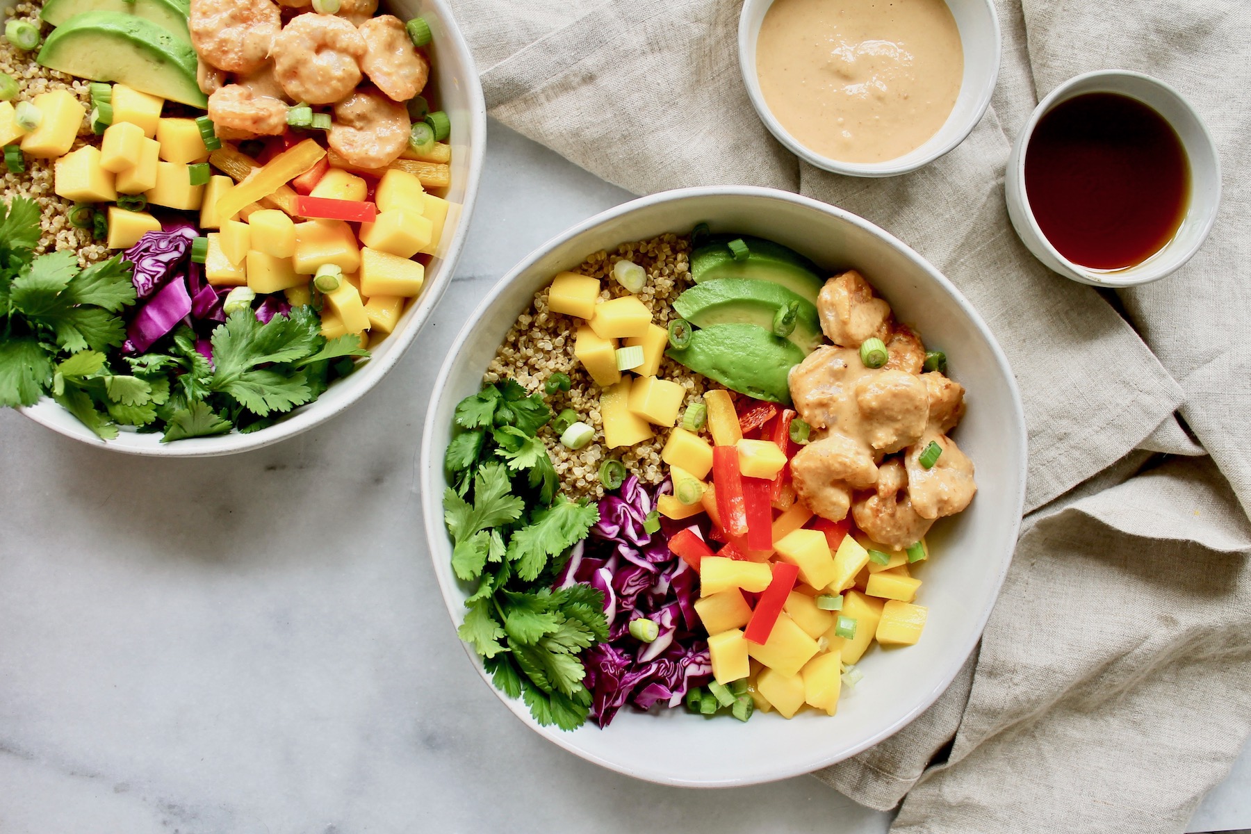 Shrimp + Quinoa Bowls with Peanut Sauce - Prescribe Nutrition