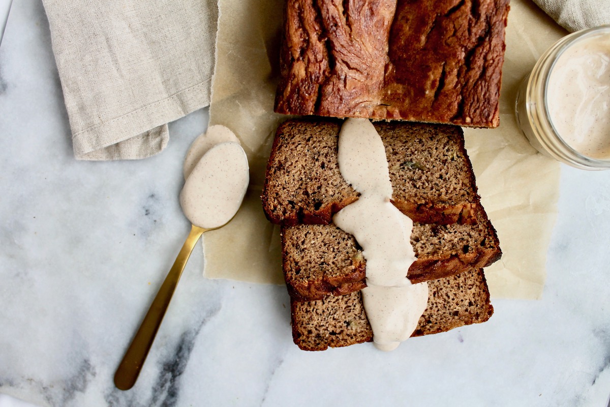 Paleo Snickerdoodle Cream Cheese Banana Bread - Prescribe Nutrition