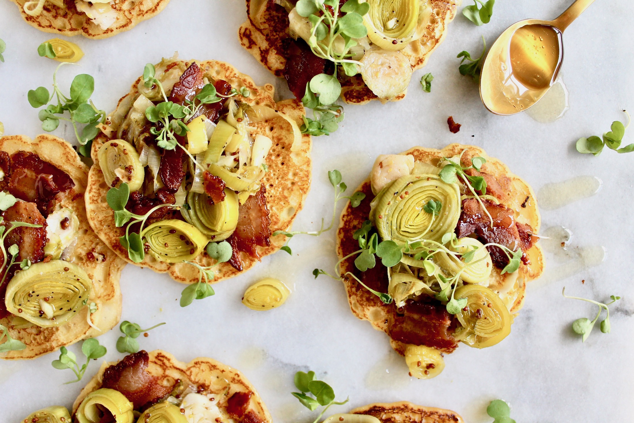 Brussel Sprout, Bacon, and Leek Socca Pizzas - Prescribe Nutrition