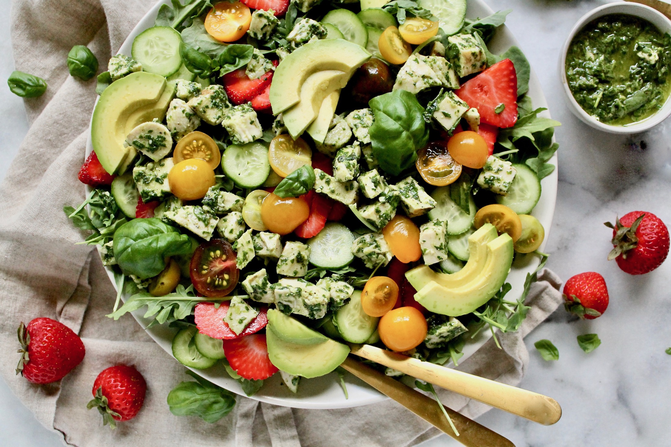 Pesto Chicken Salad with Strawberries and Arugula - Prescribe Nutrition